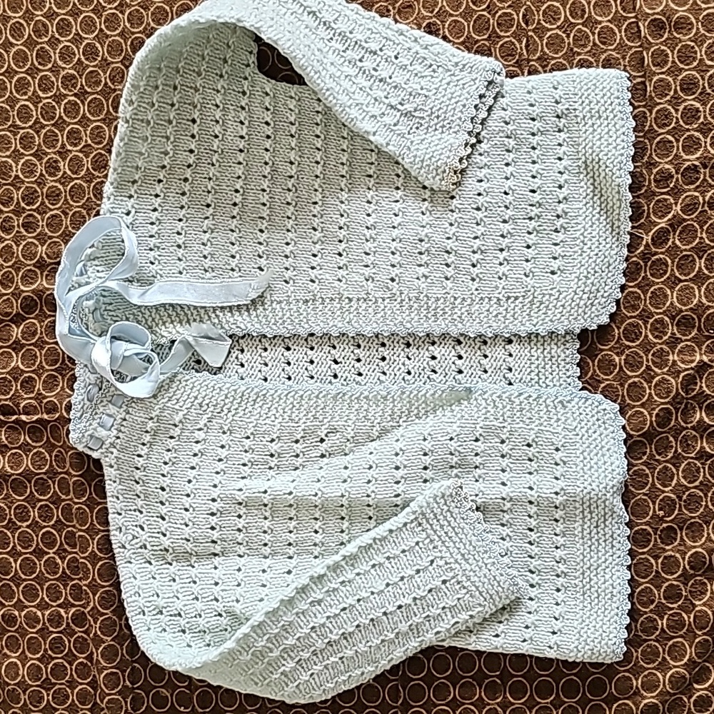 1950s Hand Knitted Baby Sweater Aqua